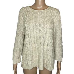 Womens Medium Ralph Lauren Hand Knit Cotton/Silk Tan Cable Knit Sweater